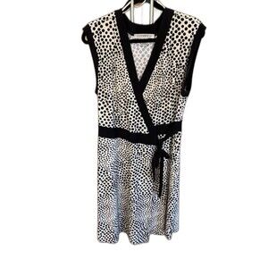 AA Studio Women 16 Polka Dot Wrap Tie Waist Midi Dress Beige Black Cap Sleeve